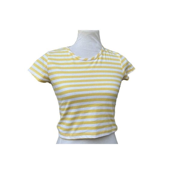After Party by Nasty Gal Womens Yellow Striped Crop Top Tee T-Shirt Size S - Picture 14 of 15